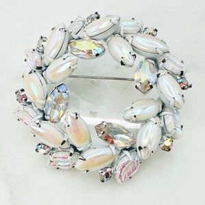 Vintage Regency Signed Brooch Aurora Borealis Rhinestone Circle Pin 1950s Rare